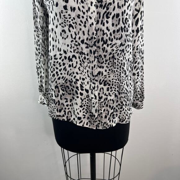 JOIE Purine Gray Black Top Silk Leopard Split Neck Balloon Sleeve Size XSmall XS - Picture 5 of 14